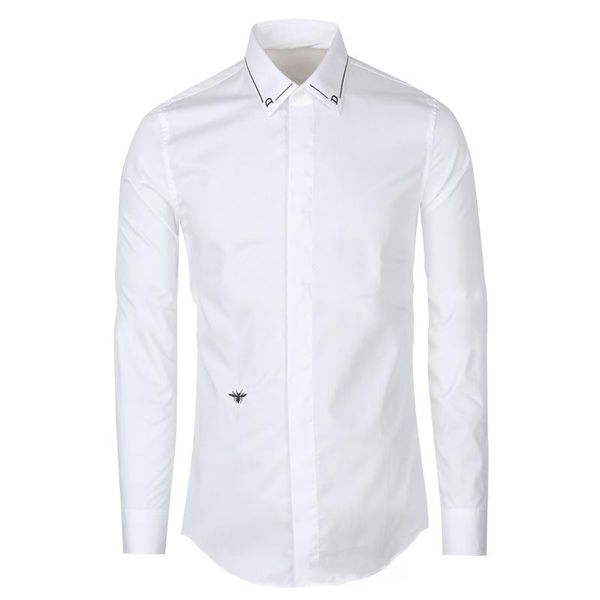 

men's casual shirts fallwinter style european and american long-sleeved shirt with embroidery slim fashion black white, White;black