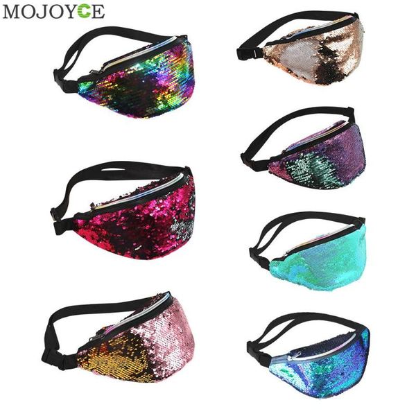 

sequins fanny waist bag women fashion colorful shoulder crossbody bags zipper pu glitter chest belt pack
