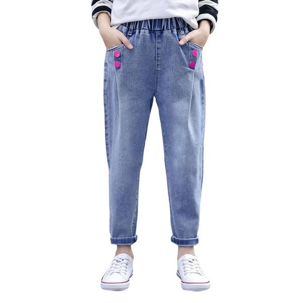 

jeans girls solid color girl's 2021 autumn kids casual style children's denim clothes 6 8 10 12 14, Blue