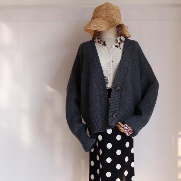 

womens sweaters women cardigans sweater v neck solid loose knitwear korean casual knit cardigan outwear winter autumn jacket coat, White;black