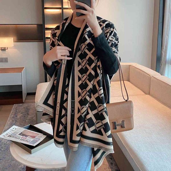 

tippet muffler scarf autumn and winter imitation cashmere scarf female letter brushed double-sided shawl warm thickened long versatile, Blue;gray