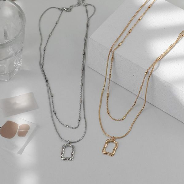 

pendant necklaces fashion simple geometric metal necklace elegant female gold double layer clavicle chain charming lady party jewelry, Silver