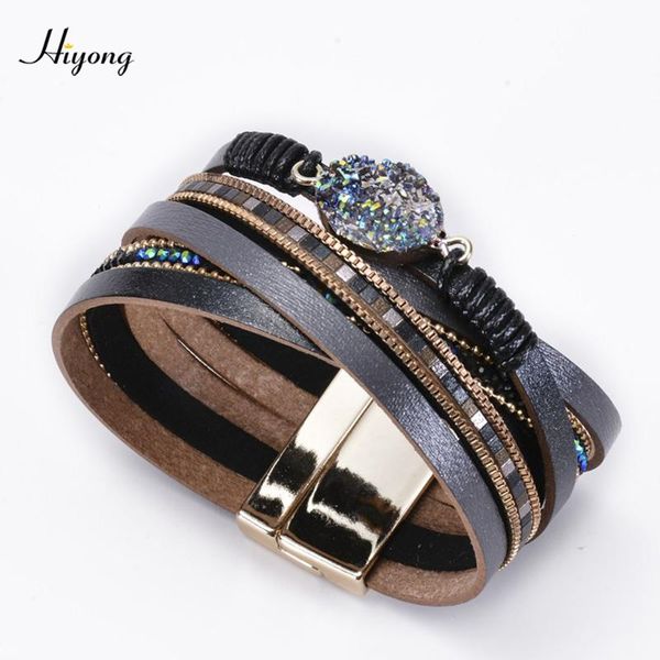 

tennis fashion rhinestone wrap bracelets crystal leather rope bracelet for women multilayer magnetic bohemian style jewelry, Golden;silver