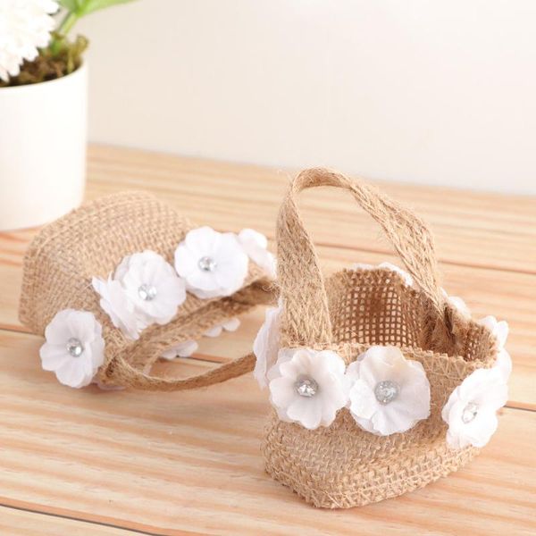 

4pcs romantic linen bag wedding party candy holder flower basket storage gift wrap