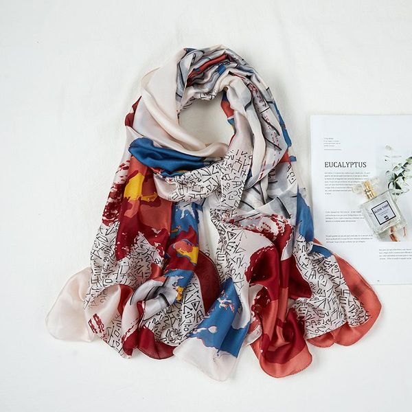 

four seasons travel beach sunscreen silk scarf women long print vase big shawl european and american satin scarves, Blue;gray