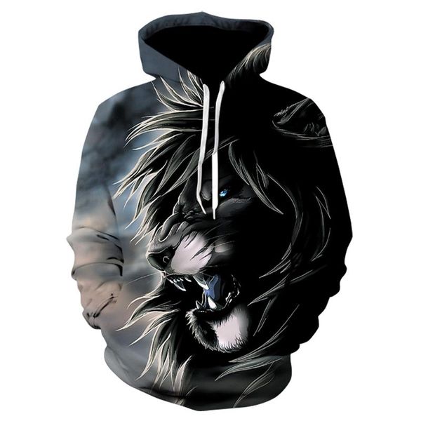 

men's hoodies & sweatshirts spring and autumn lion 3d printing hoodie harajuku pullover sweatshirt casual jacket style, Black