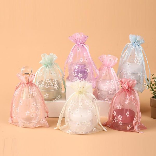 

gift wrap colorful flower printed spice drawstring organza bags small jewelry storage pouches