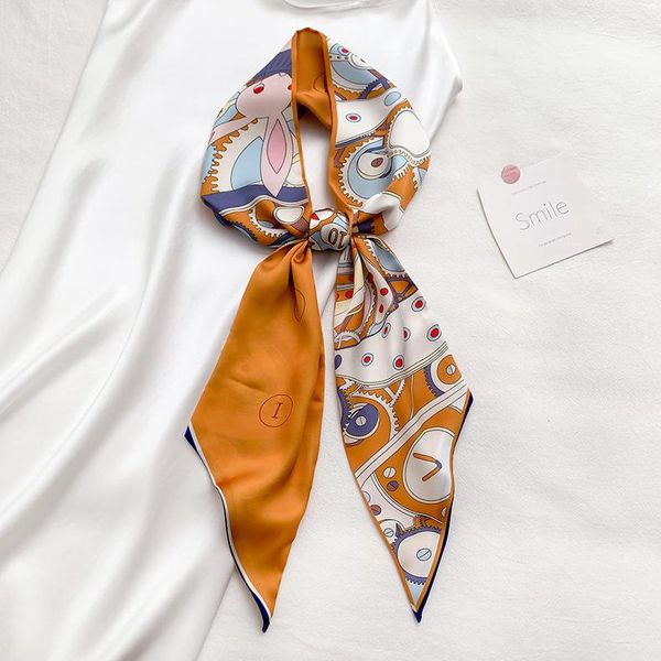 

scarves spring streamer korean small silk scarf female slender strip western style gauze wild hair tie decorative, Blue;gray