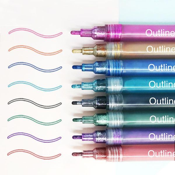 

gift sets 8 colors double lines art markers pen set stationery drawing pens for children dream color metal fluorescence hand account tool