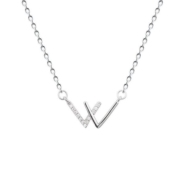 

chains jewelry w letter double v-shaped clavicle chain s925 sterling silver necklace personalized creative accessories gift