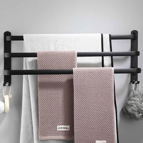

towel racks 30-50cm bathroom accessories holder black space aluminum 1-3 layer storage coat hook shower room rack