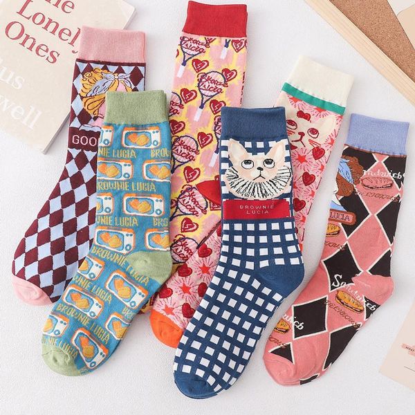 

men's socks retro fashion funny trend illustration art personalized street skateboard for men combed cotton high quality, Black