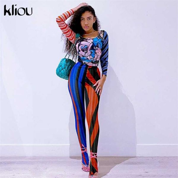 

kliou rainbow stripe foot pants women hipster y2k color blocking slim body-shaping trousers high elastic street attirewear 211204, Black