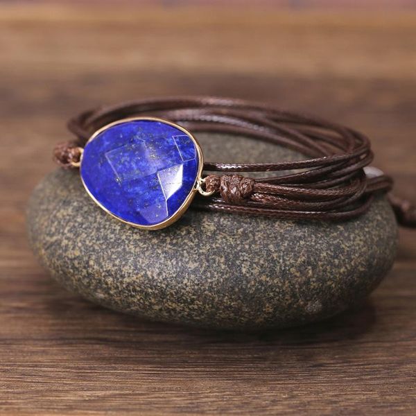 

Rope Wrap Bracelet Natural Stones Lapis Lazuli Boho Long Friendship Unique Handmade Ethnic Bracelets Drop Tennis, Golden;silver