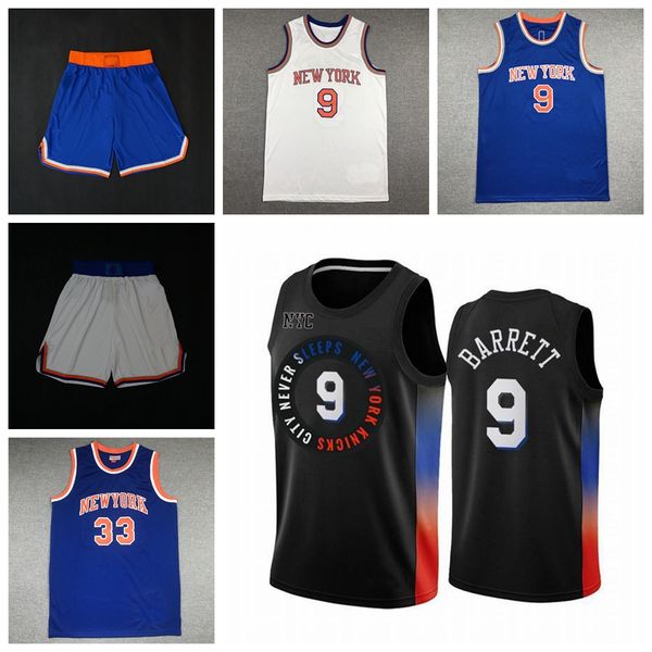 

newyorkknicksmen basketball jersey julius 30 randle rj 9 barrett shorts 2021 city black white, Black;red