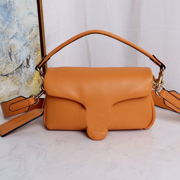 

genuine leather crossbody bag lady flap shoulder package classic buckle messenger bags gold metal
