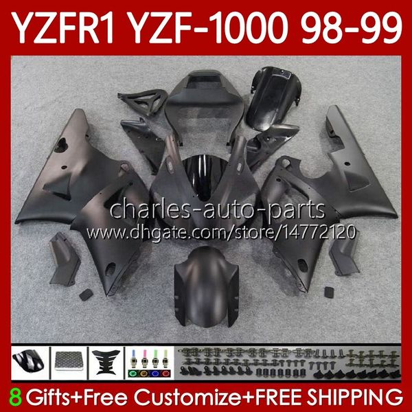 Motorradkarosserie für Yamaha YZF-R1 YZF-1000 YZF R 1 1000 CC 98–01 Karosserie 82No.24 Mattschwarz YZF R1 1000CC YZFR1 98 99 00 01 YZF1000 1998 1999 2000 2001 OEM-Verkleidungsset