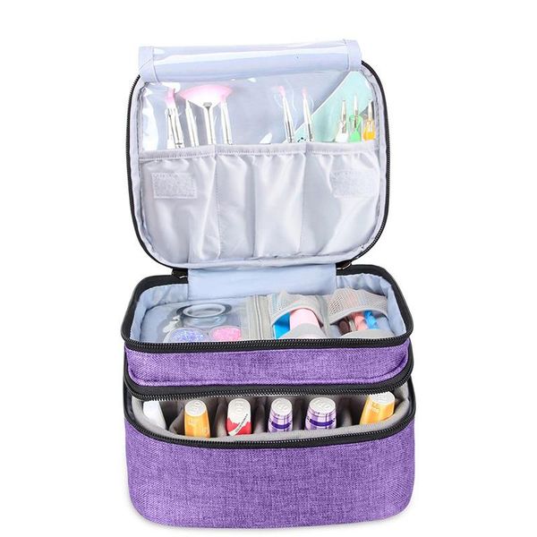 

cosmetic essential oil bag large dual-layer portable nail polish organizer case storage box makeup pouch w bags