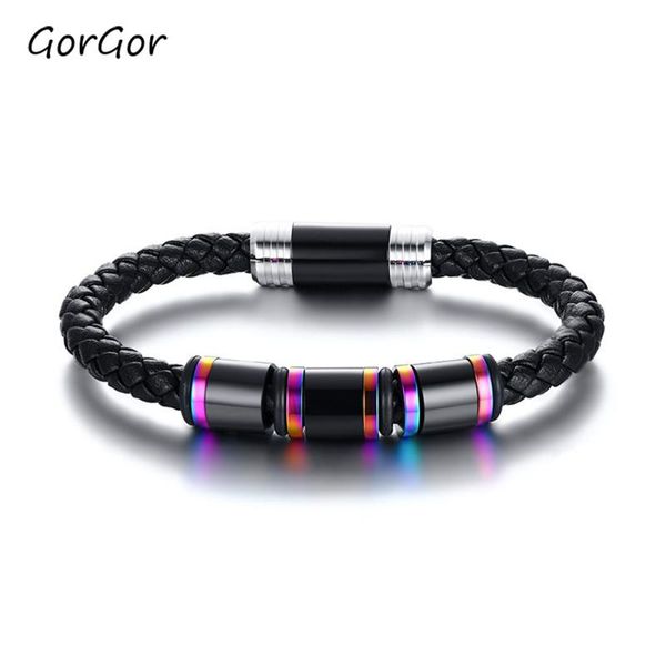 

bangle gorgor arrivals microfiber leather bracelet stainless steel black for fashion men simple jewelry gift bl569