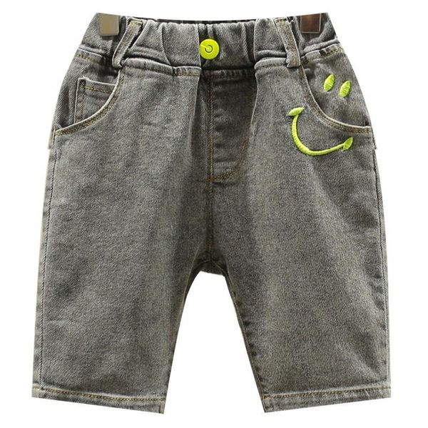 

jeans shorts denim thin embroidery smile pants trousers children kids baby stretch boy summer staright fashion, Blue