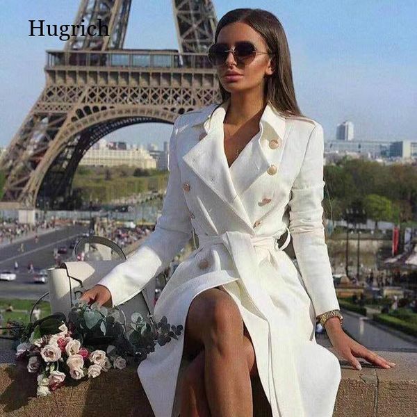 

women's trench coats women vintage double breasted white coat for sashes slim long female winter office solid dress, Tan;black