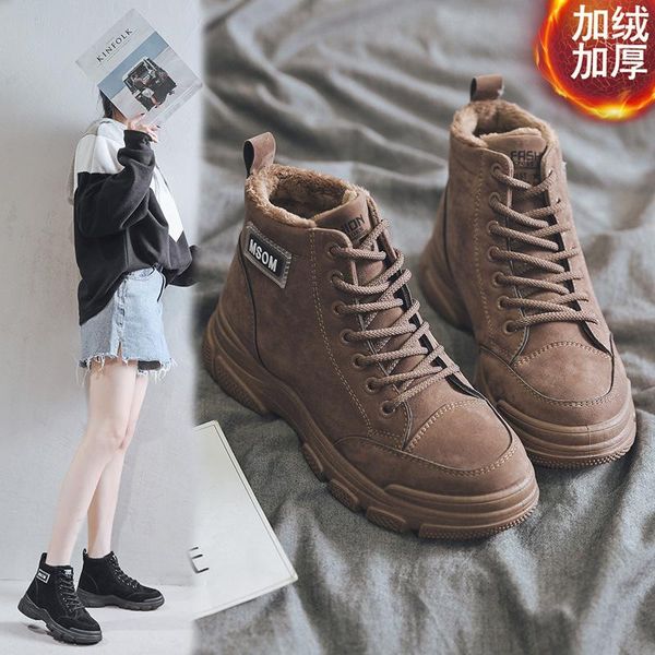 

boots 2021 winter heel snow for women warm plush booties women's fashion shoes high square heels, Black