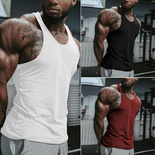

brand fashion solid men gym muscle shirt tank bodybuilding sleeveless sport fitness vest, White;black