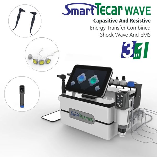 Alta qualità 3 in 1 Smart Tecar Wave Onda d'urto acustica e stimolazione muscolare elettrica TECAR Diatermia Terapia EMS Massaggio Macchina Tennis Sollievo dal dolore