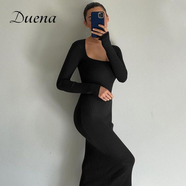 

casual dresses duena midi bodycon dress long sleeve square neck winter women 2021 elegant knitted autumn, Black;gray
