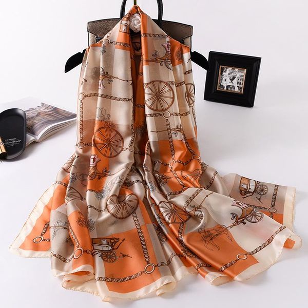 

women summer silk scarf design carriage print female foulard hijab scarfs lady beach cover-ups scarves wraps neck headband shawl, Blue;gray
