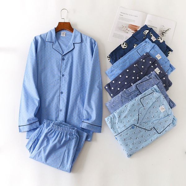 

sleepwear spring simple 100% cotton pajamas sets plus size japanese casual long-sleeve trousers pyjamas men, Black;brown