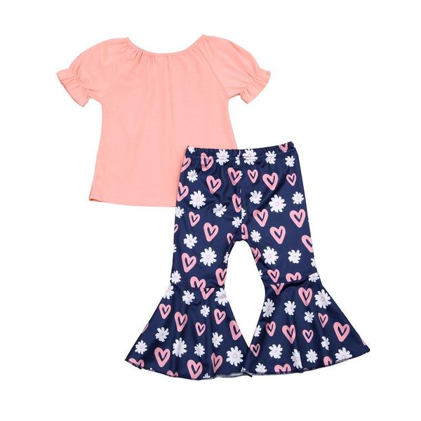 

clothing sets 2021 summer fashion infant girls clothes 2pcs kid girl solid short sleeve t shirts flowers flare pants outfit 1-6y, White