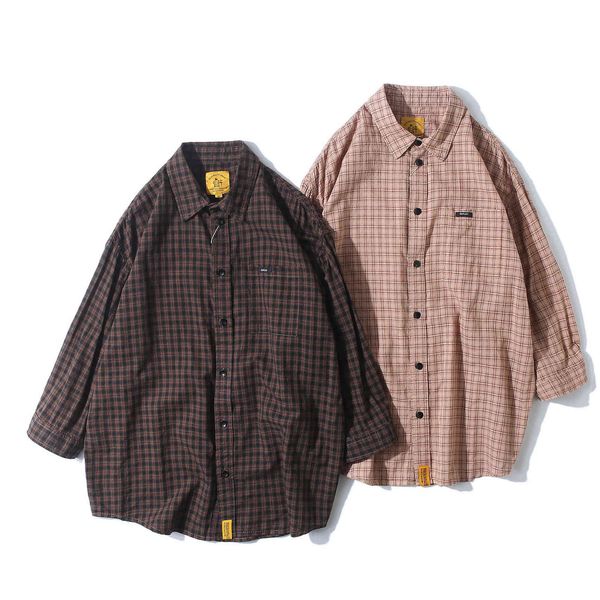 

fashion shirt 2021 summer men's plaid loose and versatile youth quarter sleeve coat, White;black