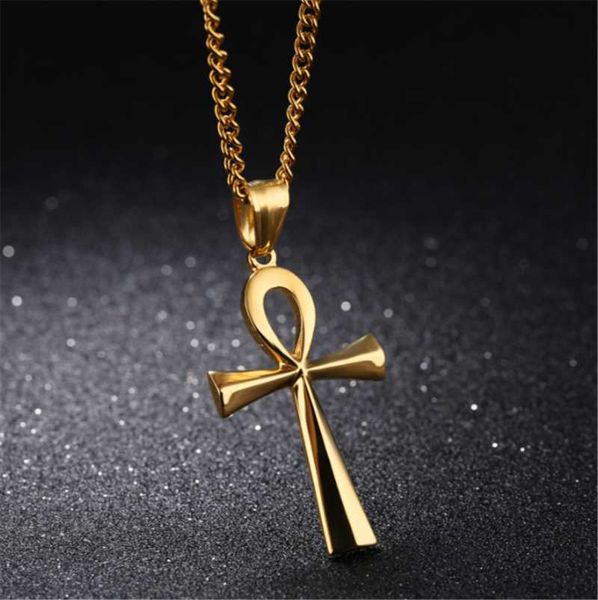 

pendant necklaces 316l stainless steel ancient egypt cross men's necklace amulet no fade, Silver
