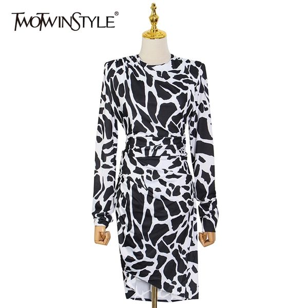 

hit color print dress for women o neck long sleeve high waist ruched slim mini dresses female korean spring fashion 210520, Black;gray