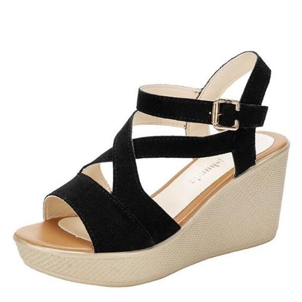 

sandals high-heeled wedge-heeled women's summer fashion thick-soled womens shoes casual large size buckle platform women, Black