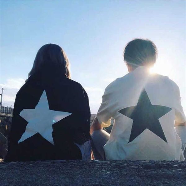 

five star the same pointed short sleeve t shirt for men and women, White;black