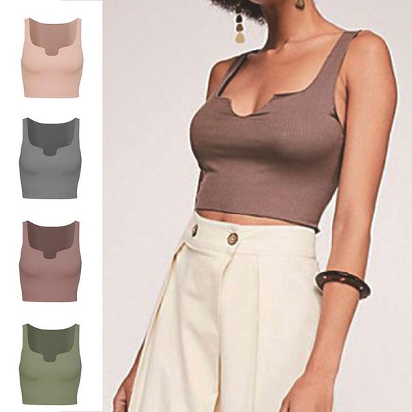 

women's tanks & camis 2021 tee camisole tank women vest t-shirts knitted crop short solid color sleeveless, White