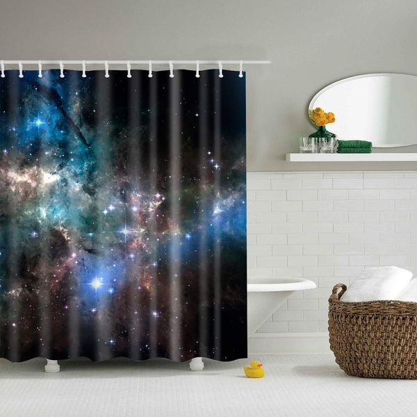 

shower curtain with 12pcs hooks space scenery with nebula and stars colorful light on black background waterproof polyester
