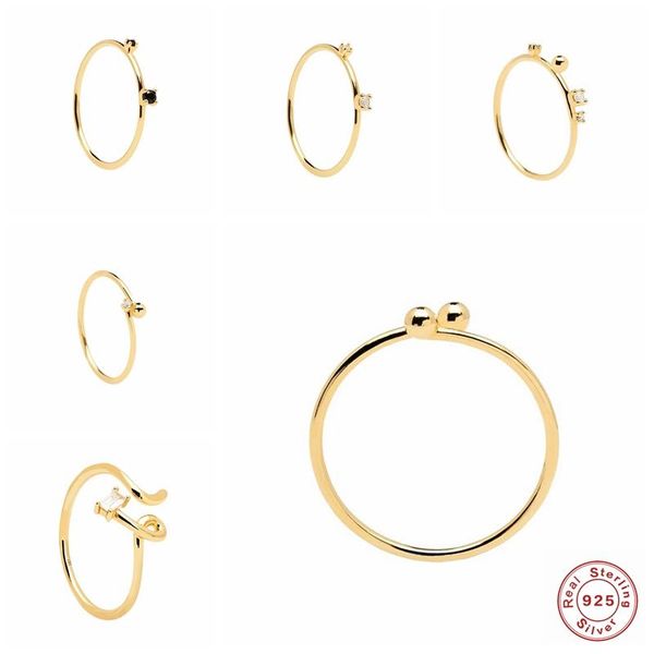 

cluster rings 100% real 925 sterling silver minimalist ins zircon joint for women girls finger ring anillos fine jewelry wedding gift, Golden;silver
