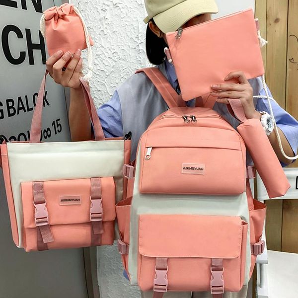 

school bags 5pcs composite casual canvas women backpack preppy style students bag pencil pouch female shoulder crossbody handbag