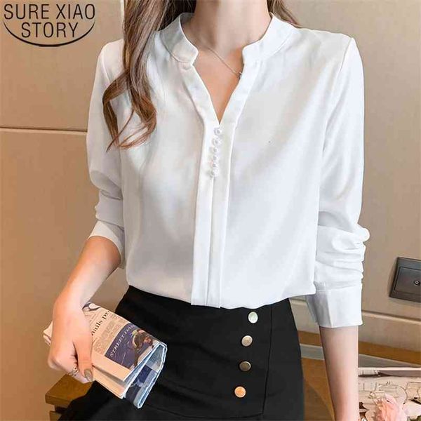 

white blouse women office lady style v-neck plus size 3xl fashion long sleeve loose casual female 11509 210506