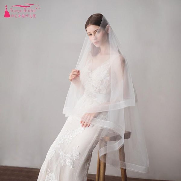 

bridal veils ivory tulle edge wedding veil fingertip simple one layer blusher elegant boho style v609, Black