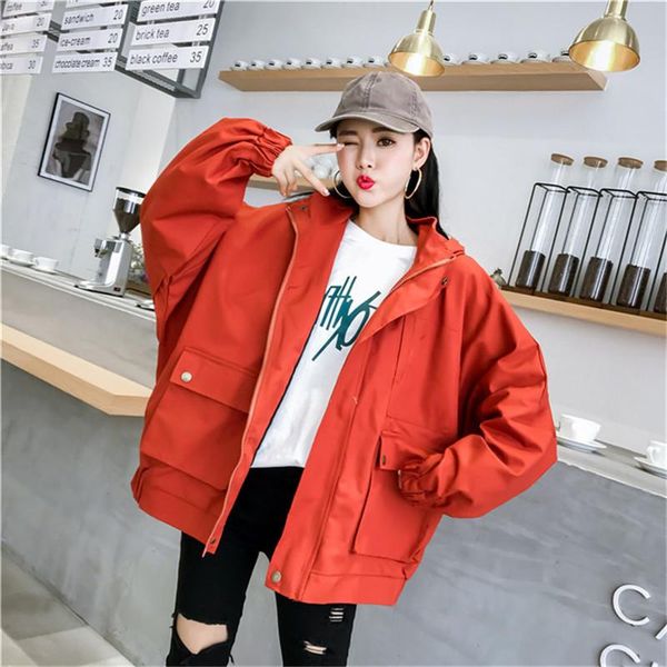 

women's jackets korean zipper bomber jacket coat women casaco feminino loose long sleeve hooded harajuku black pink windbreaker outerwe, Black;brown