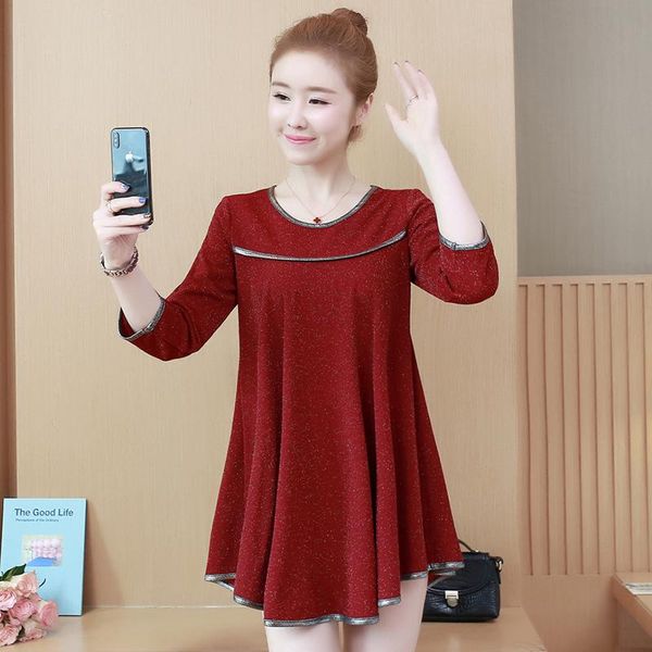 

middle-aged women's black 2021 spring style large size ladies round neck commuter red wine pullover women loose q408 t-shirt, White