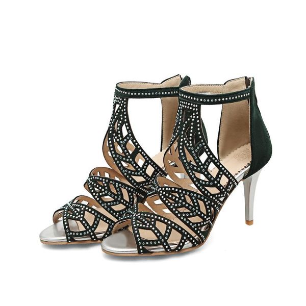 

big size 31-43 summer fashion women solid cut-outs heels sandals 3 colors, Black