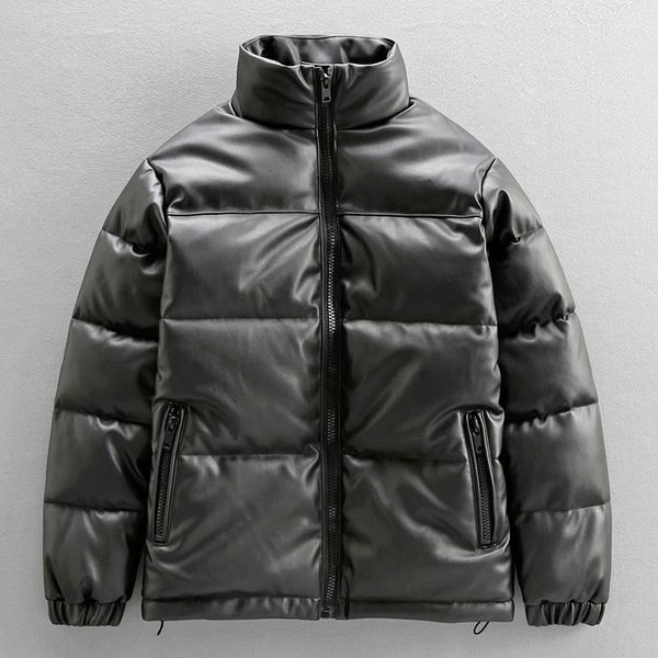 

men's vests winter leather cotton jacket thick short padded pu bread loose stand-up collar down ja, Black;white