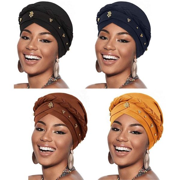 

beanies african women turban cap beaded headscarf beanie twisted braid wrap hat faux pearl headwrap