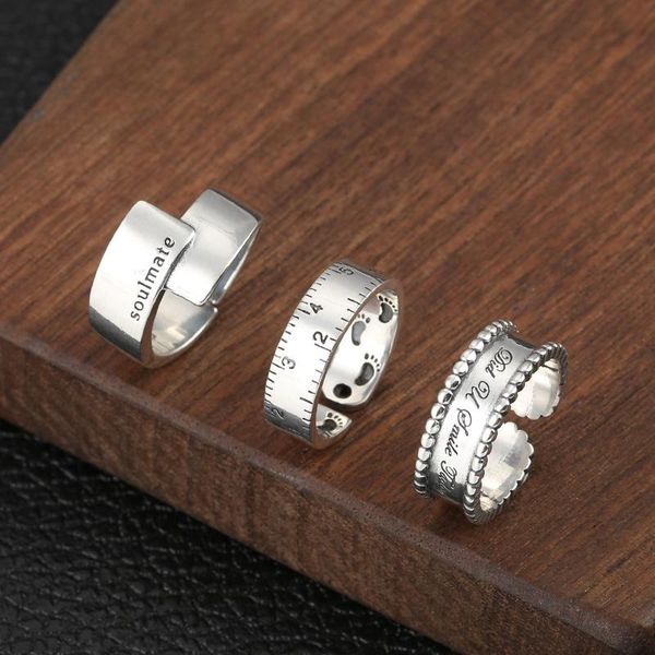 

cluster rings finger couple ring 100% 925 sterling silver jewelry women creative foot print number measuring ruler 2021 r65, Golden;silver