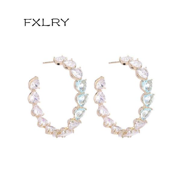 

hoop & huggie fxlry elegant jewelry shiny peach heart inlaid zircon shaped big circle earrings for women accessories, Golden;silver